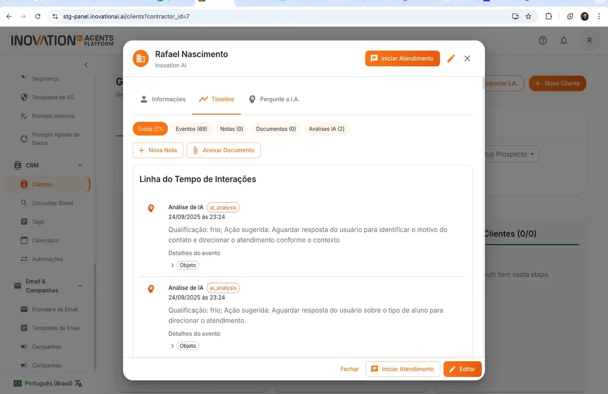 CRM AI-First - Sistema de gestão de clientes com inteligência artificial e visão 360 graus