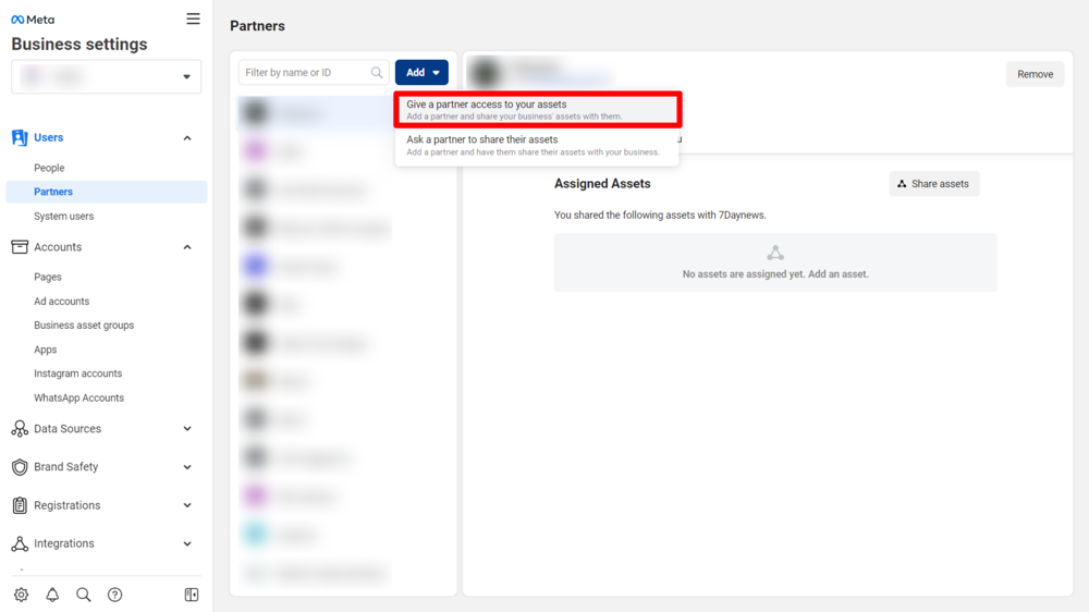 Add partner in Business Manager