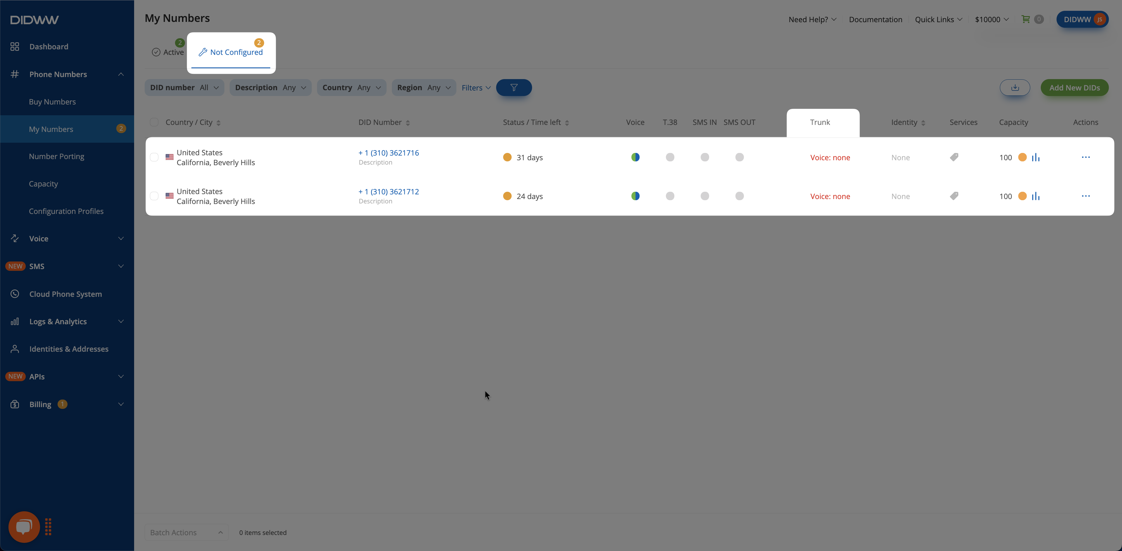 Trunk association with number